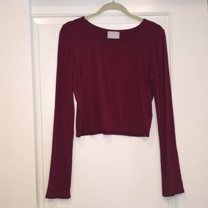 Burgundy long sleeve crew neck crop top